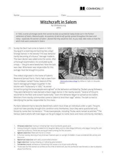Commonlit Witchcraft In Salem Witchcraft In Salem By 2016 Is Licensed Under