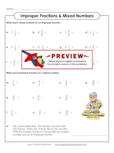 Improper Fractions Mixed Numbers - Super Teacher Worksheets ??Improper Fractions Mixed Numbers Write Each Mixed Number