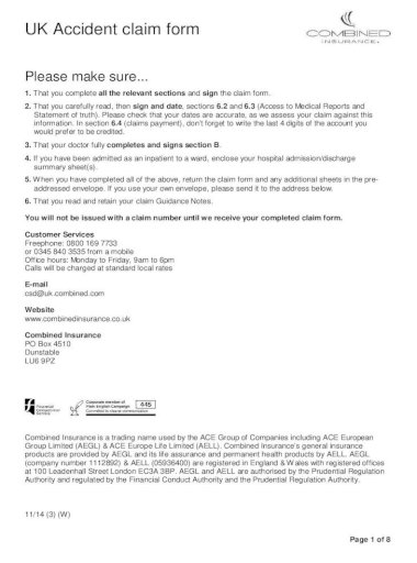 Uk Accident Claim Form - Combined Page 2 Of 8 Uk Accident Claim Form W Combined
