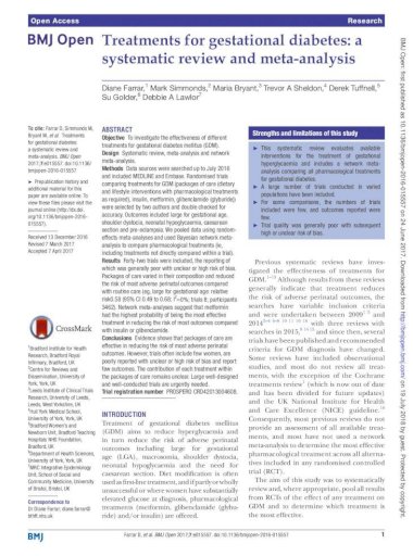 gestational diabetes bmj journal of diabetes research reviews & reports