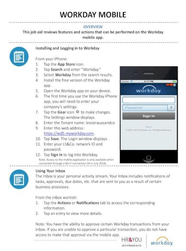 WORKDAY MOBILE - Levi Strauss Co MOBILE 