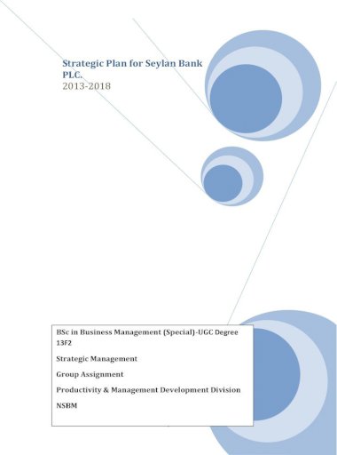 Strategic Plan For Seylan Bank Plc