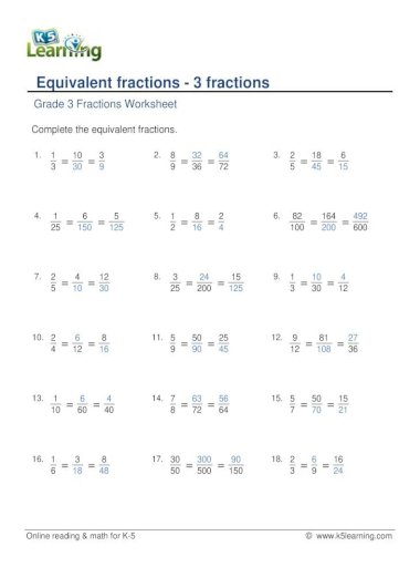 Grade 3 Fractions Worksheet - Equivalent Fractions - 3 ... Grade 3 Fractions Worksheet - Equivalent Fractions - 3 Fractions Author: