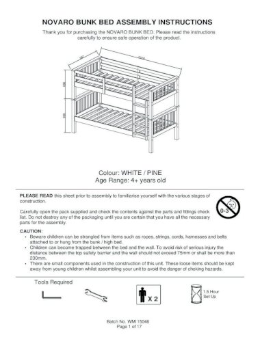 Novaro Bunk Bed Assembly Instructions, Catalina Bunk Bed Instructions
