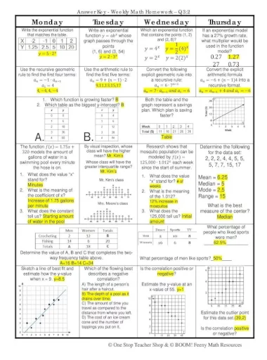 weekly math homework answer key 6th grade