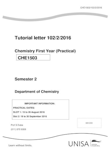 Tutorial letter 102/2/2016 - Unisa Study Notes  Tutorial letter  102/2/2016 Chemistry First Year (