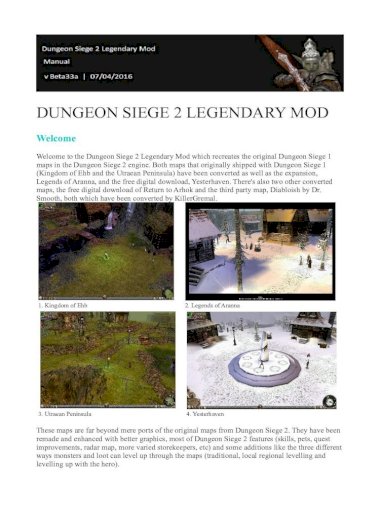 dungeon siege legends of aranna mods