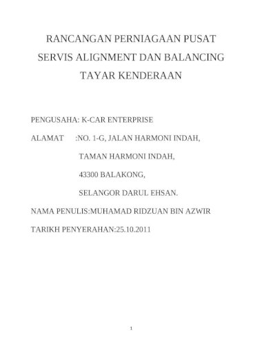 Rancangan Perniagaan Pusat Servis Alignment Dan Balancing 