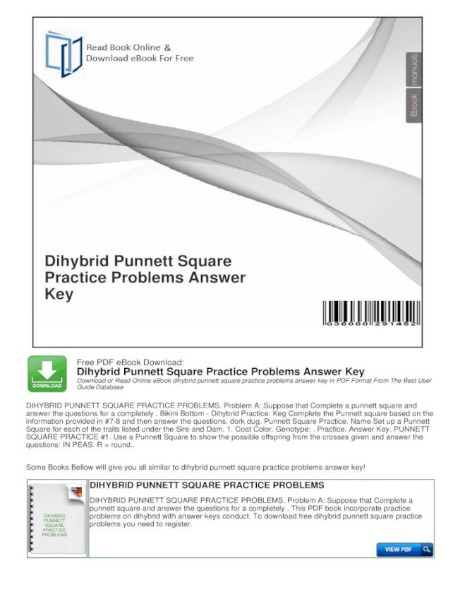 Dihybrid Punnett Square Practice Problems Answer Punnett Square Practice Problems Answer Key Monohybrid Cross Problems 2