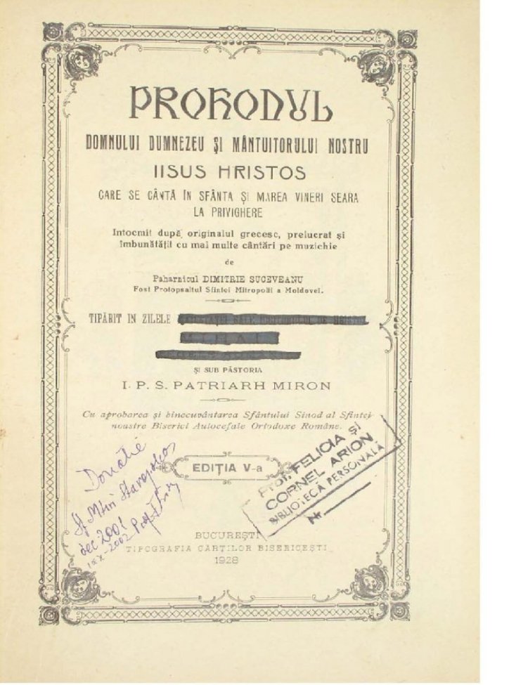 Suceveanu Prohodul Buc 1928 c5. carte de prohod cu notatie psaltica