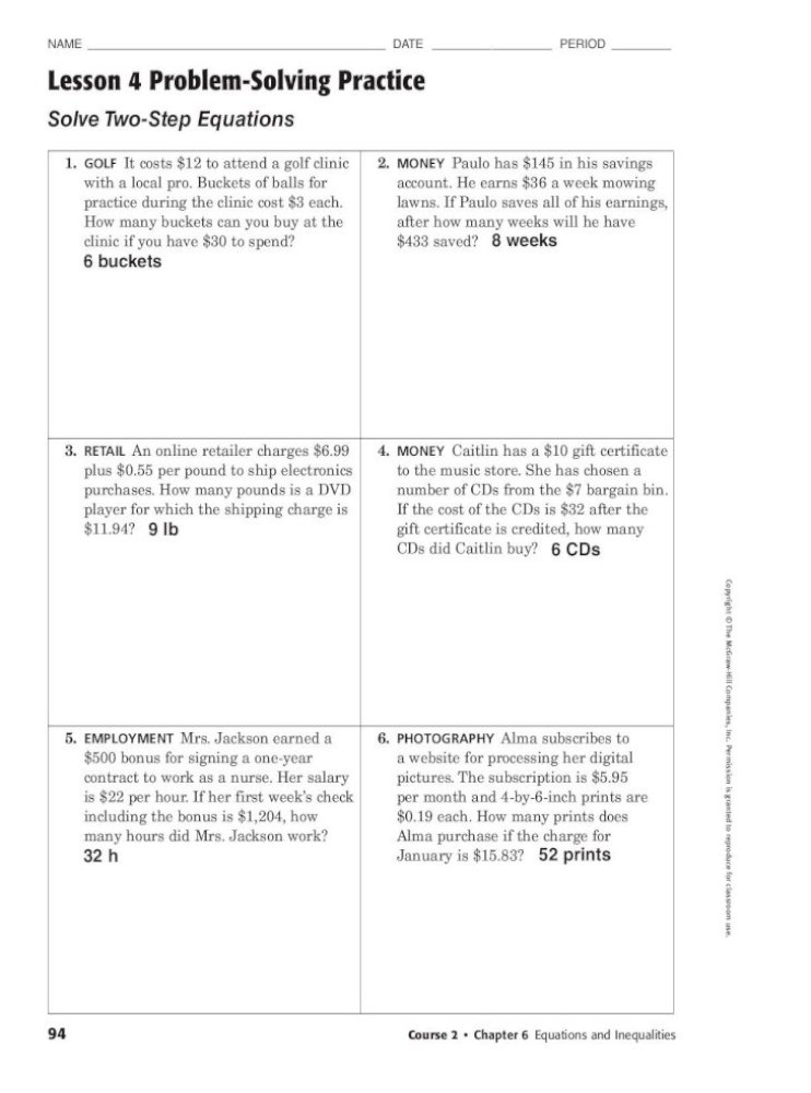 lesson 3 problem solving practice properties of operations answer key