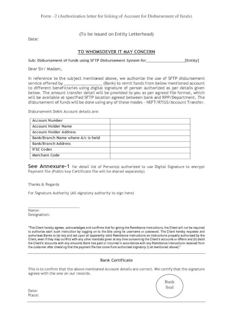 To Whomsoever It May Concern 2 Authorization Letter For Linking Of Account For Disbursement Of Funds To Be Issued On Entity Letterhead Date To Whomsoever It May Concern